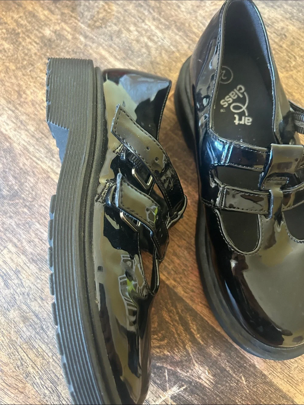 art class Shiny Black Patent Double-Strap Mary Jane Shoes